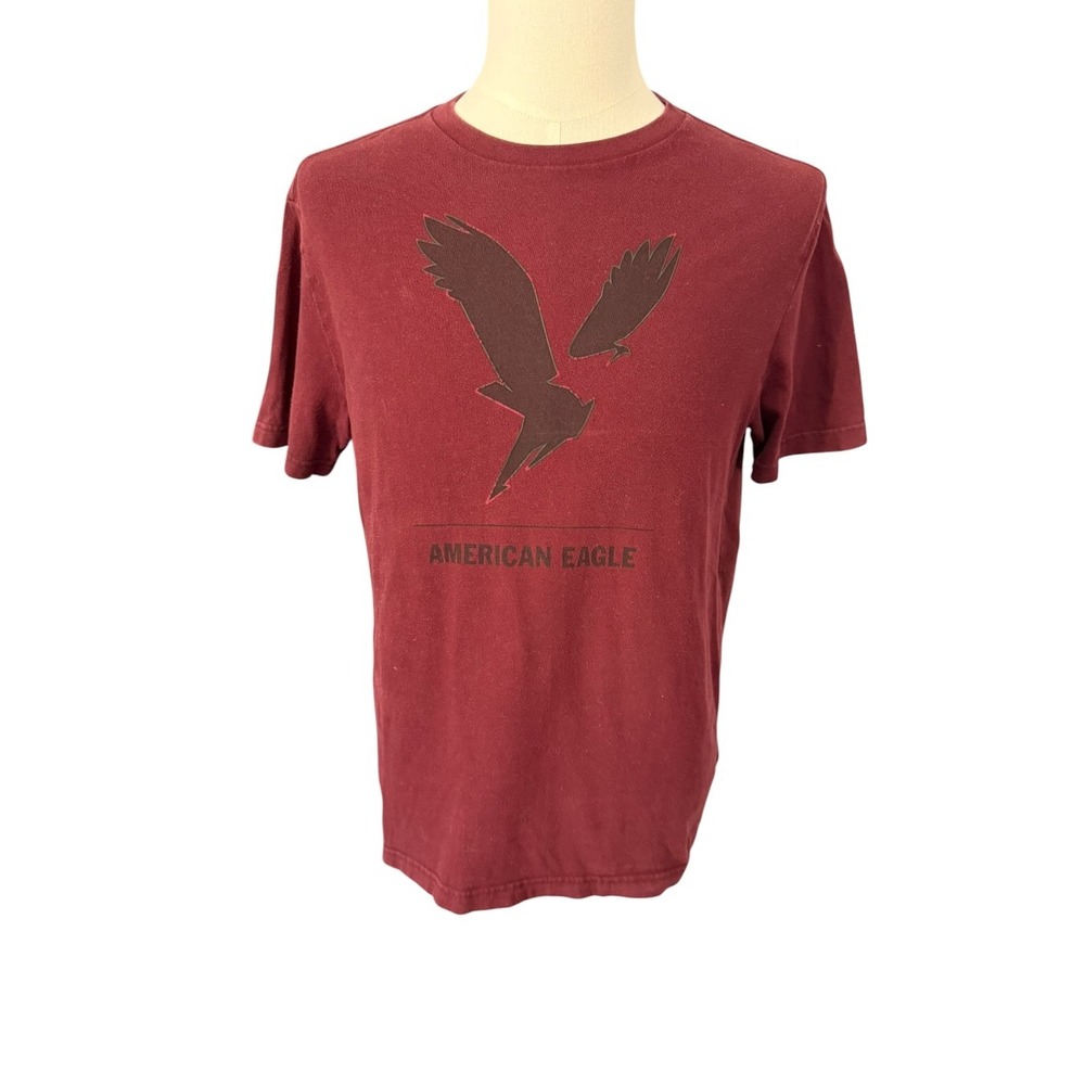 American Eagle Mens Burgundy Super Soft Graphic Eagle T-Shirt Medium Standard